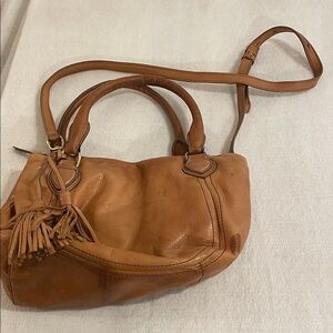 J. Crew Cognac Leather Shoulder Bag with Tassel